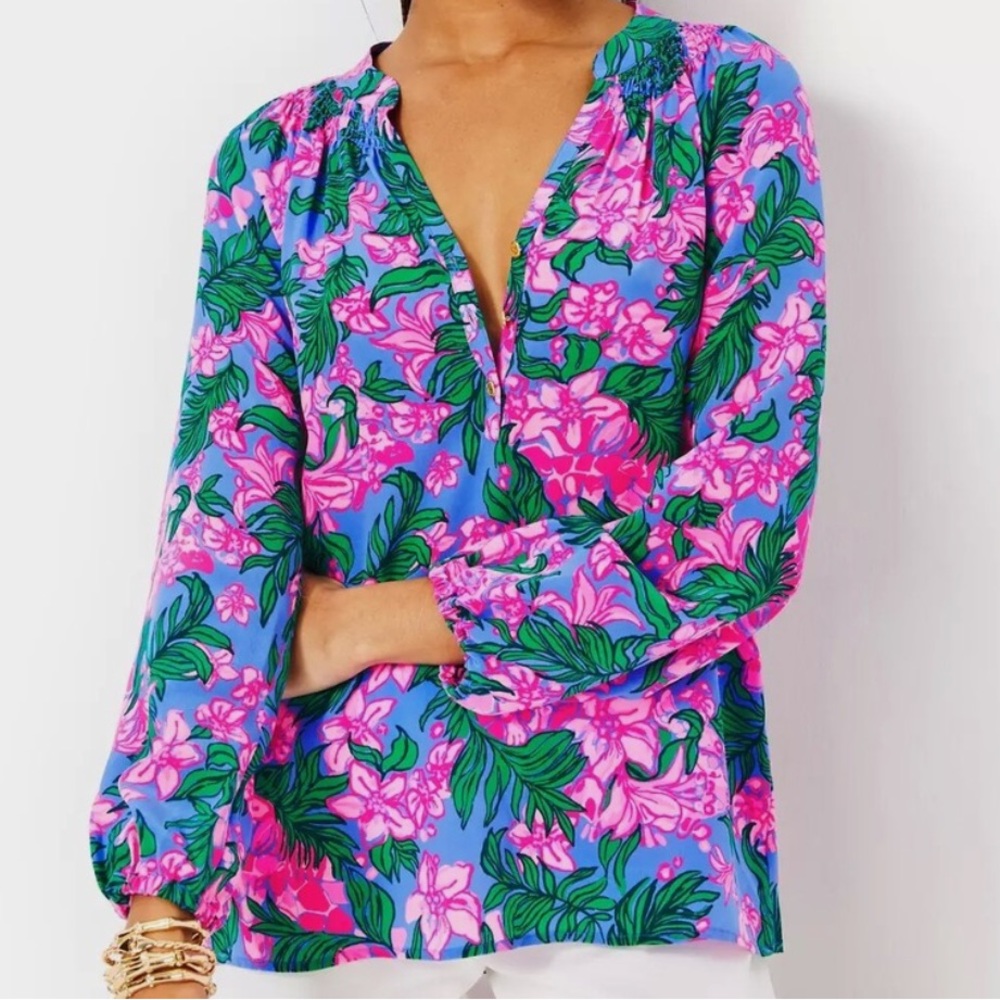 Lilly Pulitzer $178 Elsa Silk Top, Cerise Pink Safari Sunset, Size S - NWT! - Picture 8 of 8